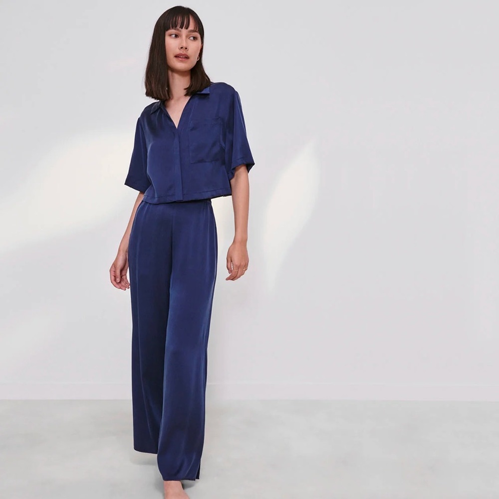 Lunya 100% Washable Silk PJ/Lounge Crop Top Pant Set - FREE EXTRA PAIR OF PANTS